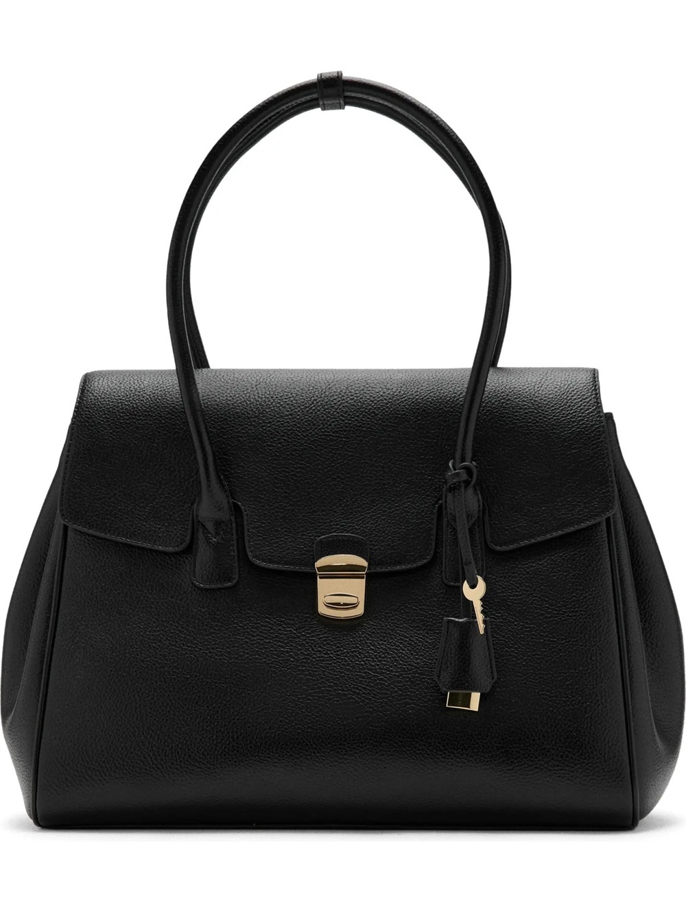 Mango Black Leather Satchel with Gold Hardware